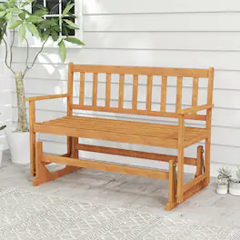 Gymax - 2 Person Patio Glider Bench Solid Acacia Wood Porch Glider Chair w/ Seat - Natural