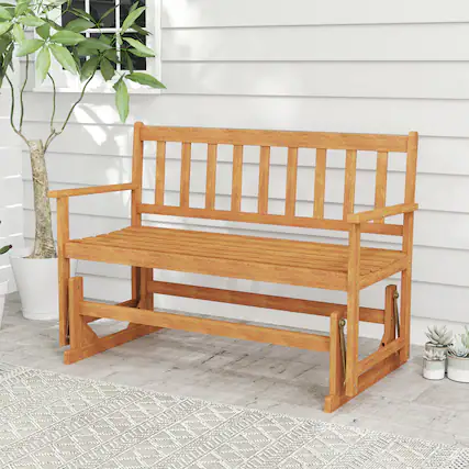 Front. Gymax - Gymax 2 Person Patio Glider Bench Solid Acacia Wood Porch Glider Chair w/ Seat - Natural.