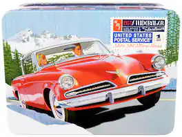 AMT - Skill 2 Model Kit 1953 Studebaker Starliner with "USPS" Themed Collectible Tin Box 3-In-1 Kit 1/25 Scale - Red