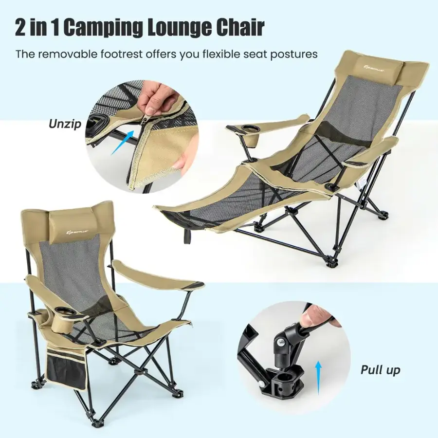 Costway Folding Camping Chair with Detachable Footrest for Fishing