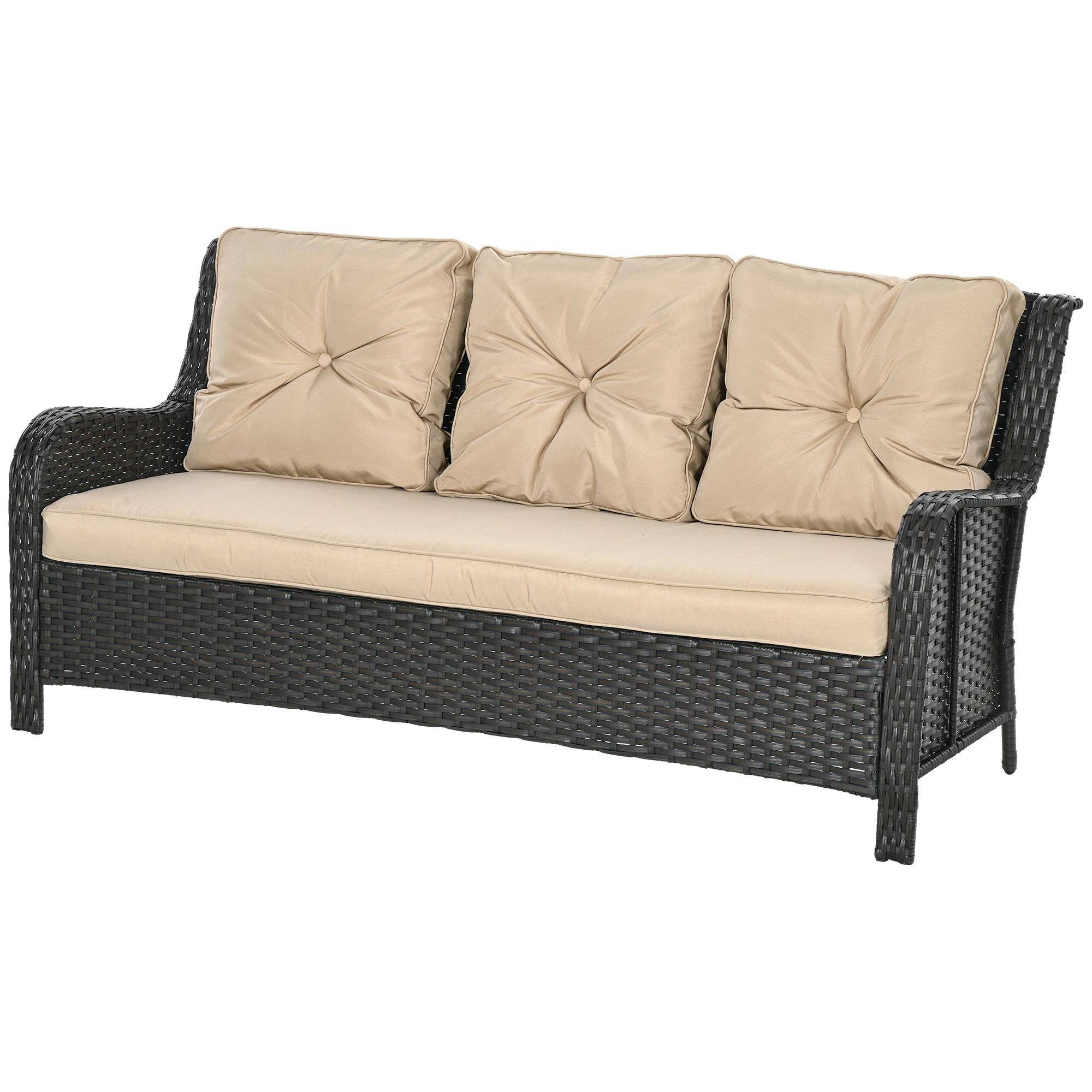 Alt View 7. Resenkos - Resenkos 3 Seater Rattan Sofa, Outdoor Sectional Furniture, Beige - Beige.