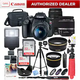 Canon - EOS Rebel T7 DSLR Camera w/ 18-55mm IS II + 75-300mm III Double Zoom Deluxe Bundle