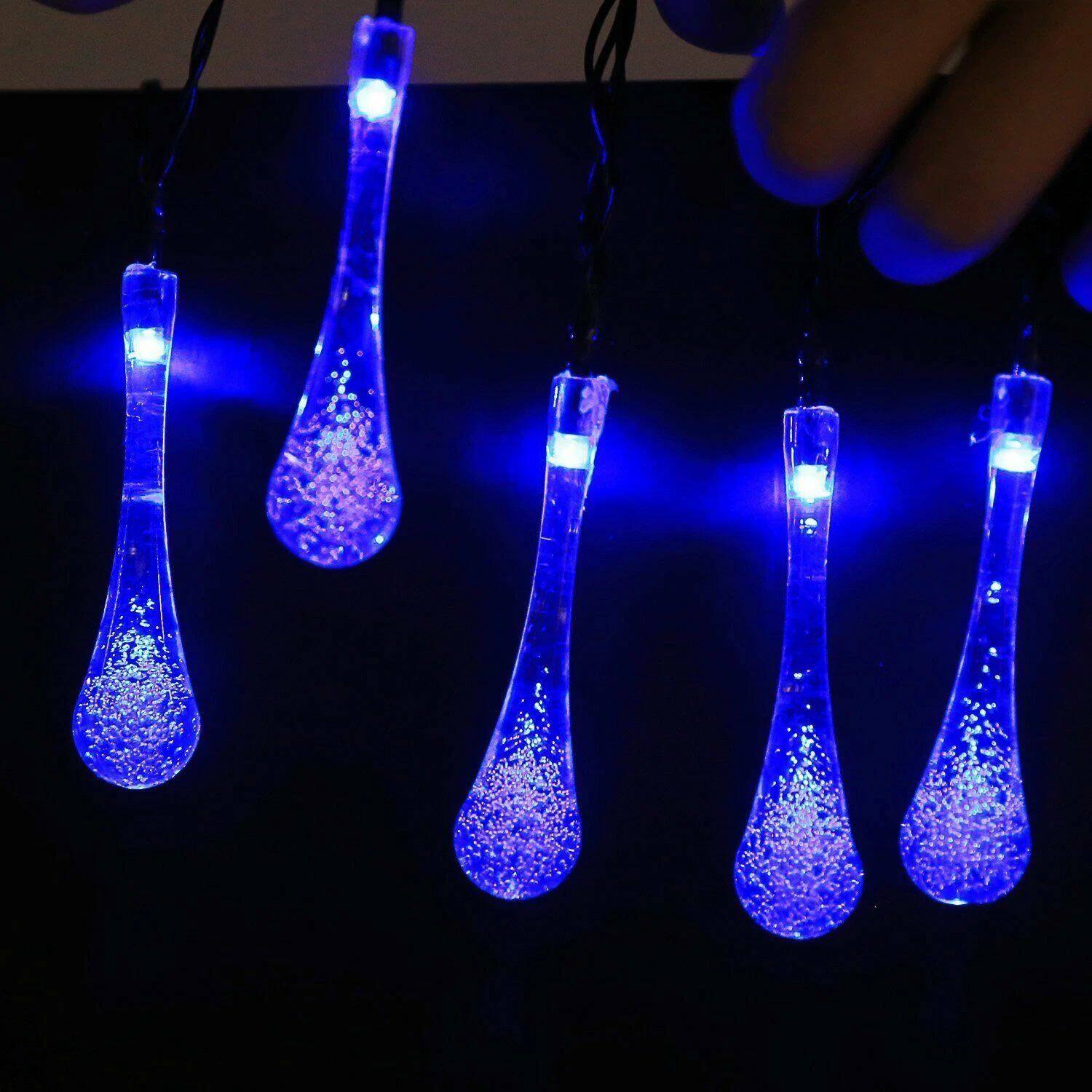 Left. Home Collection - Blue Outdoor Solar Powered 30 LED String Lights – Waterproof Garden, Patio, Yard & Party Decoration Lamp.