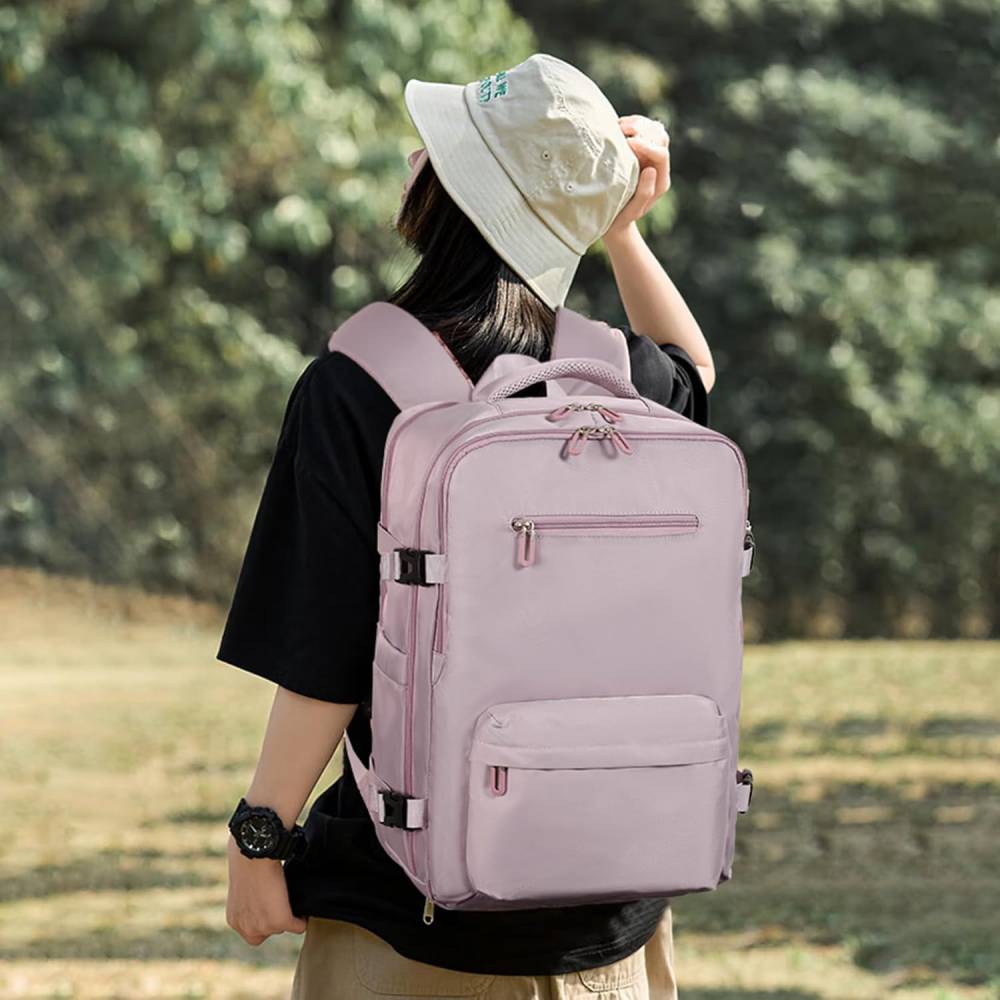 Alt View 1. Cozy Serene - Airline-Approved Travel Laptop Backpack - Pink.