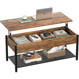 PO3TICJUNKI3 - Coffee Table Lift Top With Storage Shelf And Compartment Modern For Living Room Wood Tabletop Metal Frame - Rustic Brown