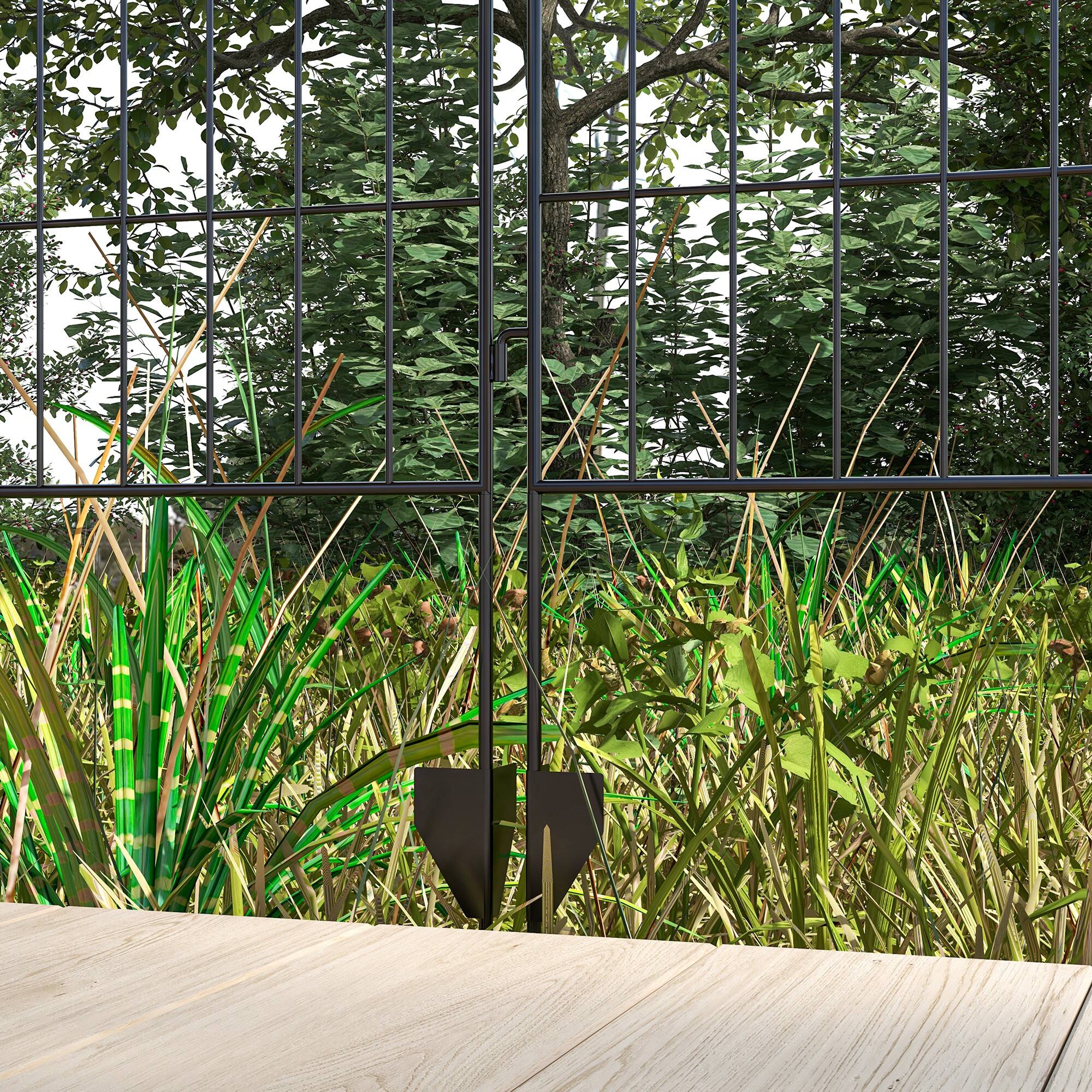 Alt View 8. Outsunny - Garden Fence, 4 Pack Steel Fence Panels, 11.5' L x 43" H, Rust-Resistant Animal Barrier Decorative Border Flower Edging - Black.