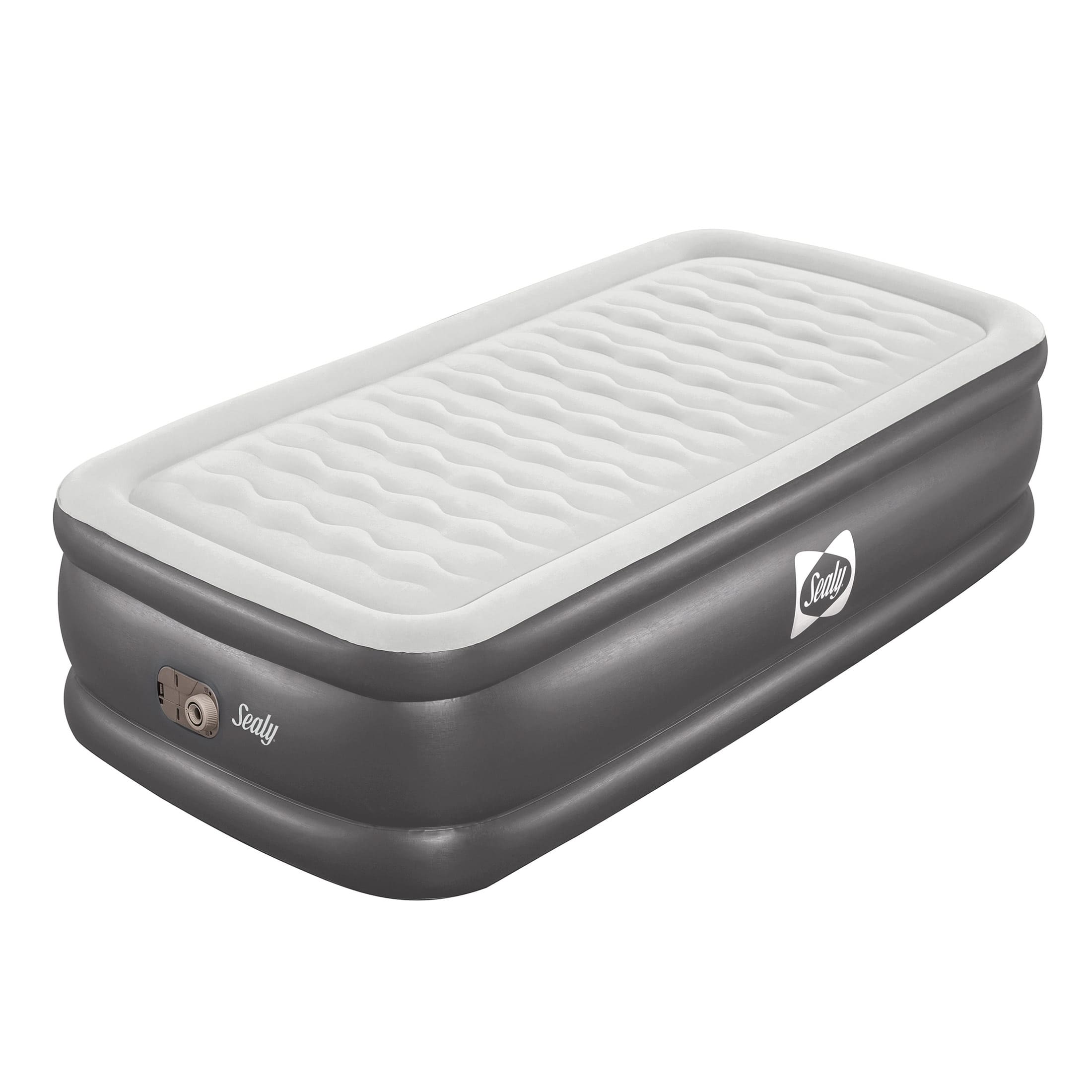 Sealy - Tritech Twin Sized 20" Air Mattress Bed 2 Person w/ Built-In AC Pump & Bag - Gray