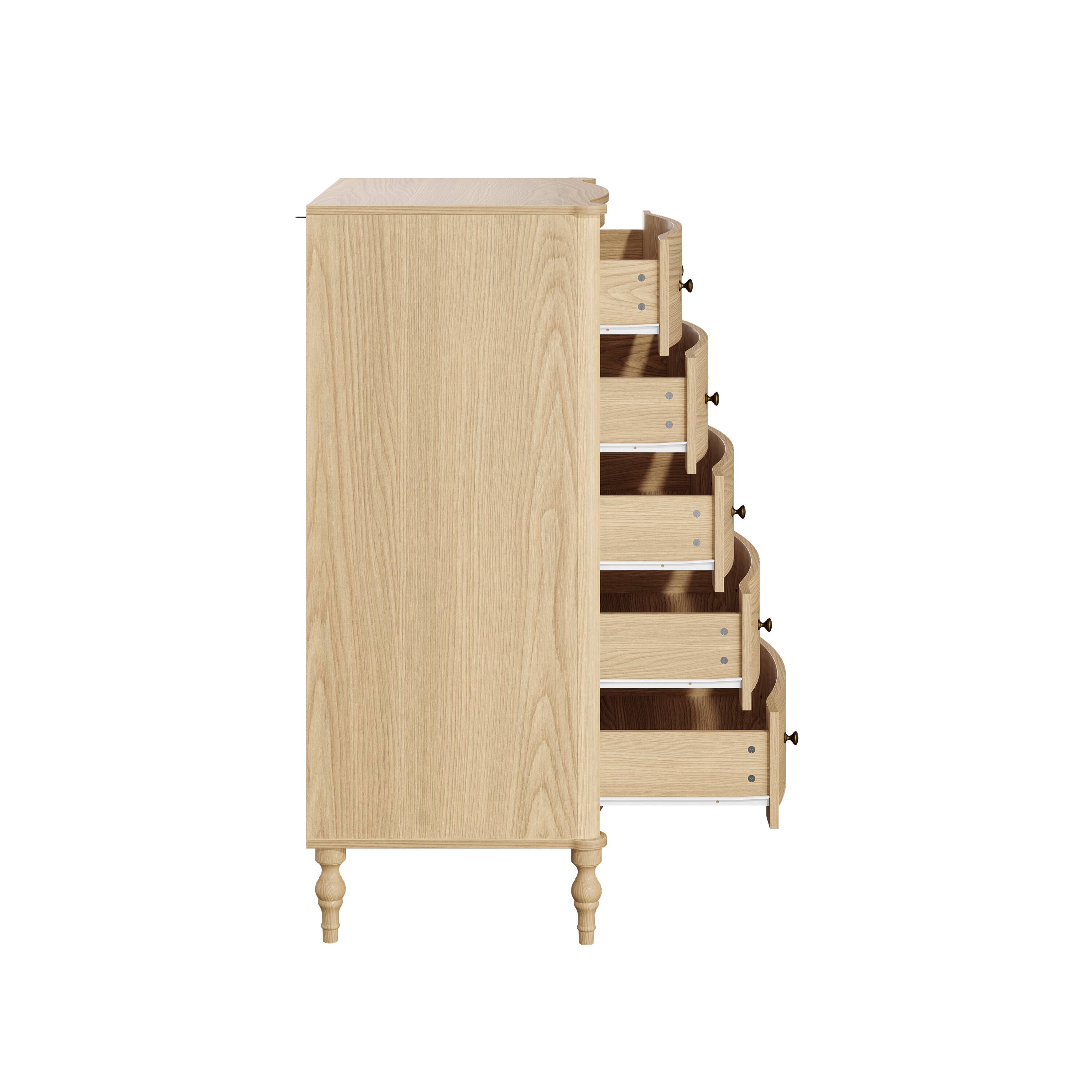 Alt View 9. FUFU & GAGA - Curved 5-Drawer Dresser - Light Wood Grain Storage Chest with Vintage Knobs for Bedroom, Nursery, Entryway, Living Room - Wooden.