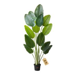 VEVOR - Artificial Bird of Paradise 6 ft Tall, Fake Tropical Plants with with 13 Trunks & White Pot, Faux Floor Silk Tree - Green