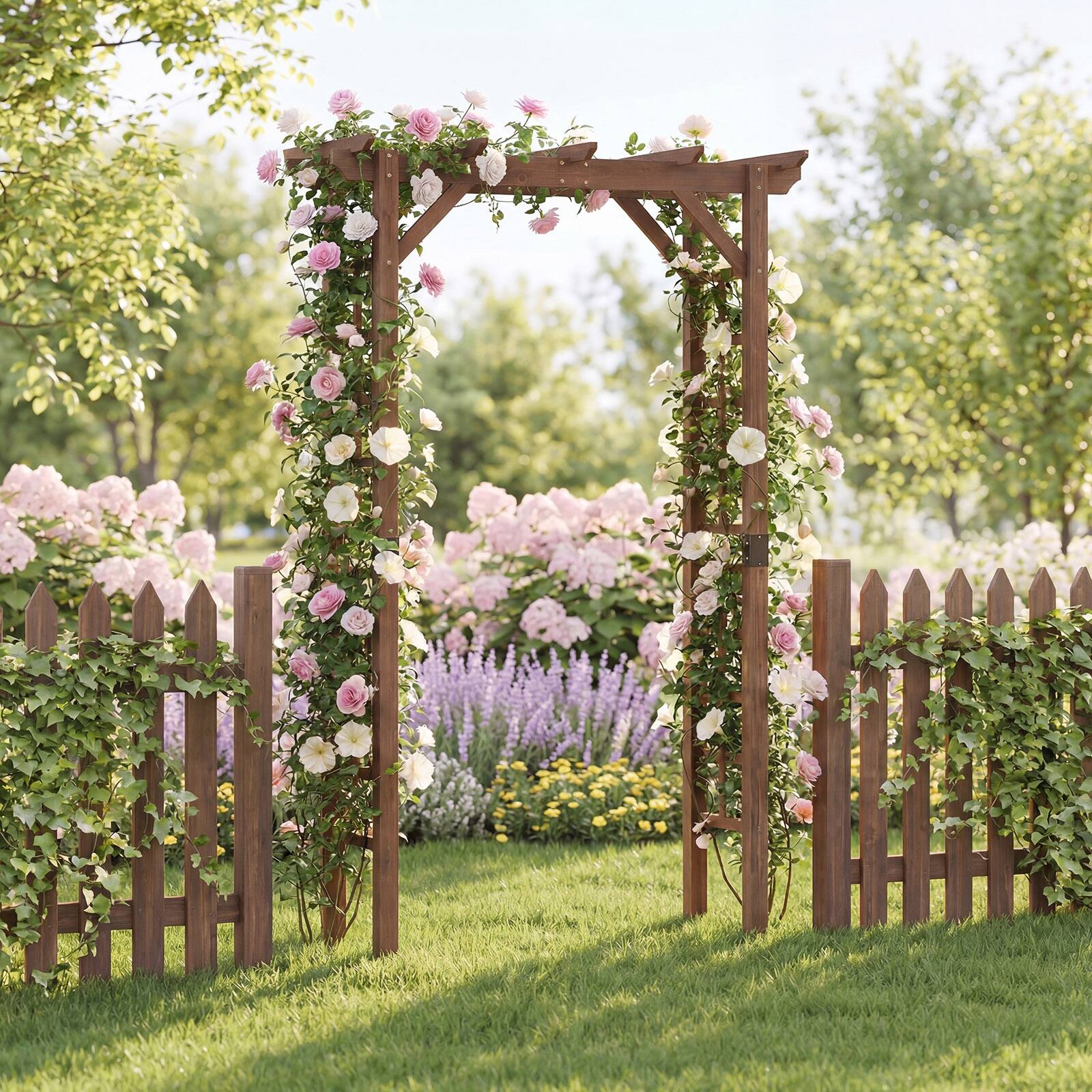 Alt View 1. Gymax - Gymax 7 FT Garden Arch Wooden Arbor Outdoor Wood Trellis for Climbing Plants - Brown.