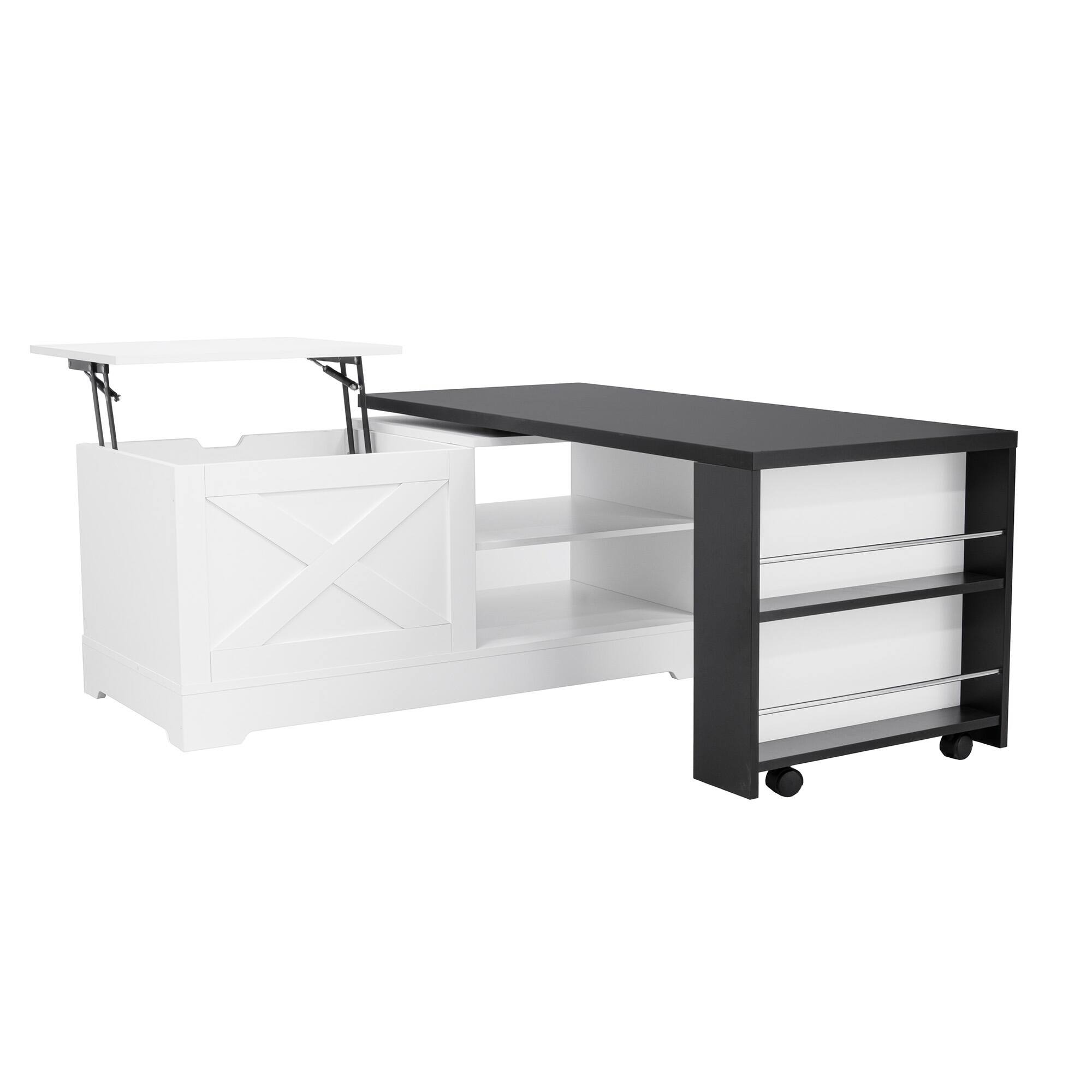 Left. Forest'nSky - White Lift Top Coffee Table With Barn Doors, Large Hidden Storage Space - White.