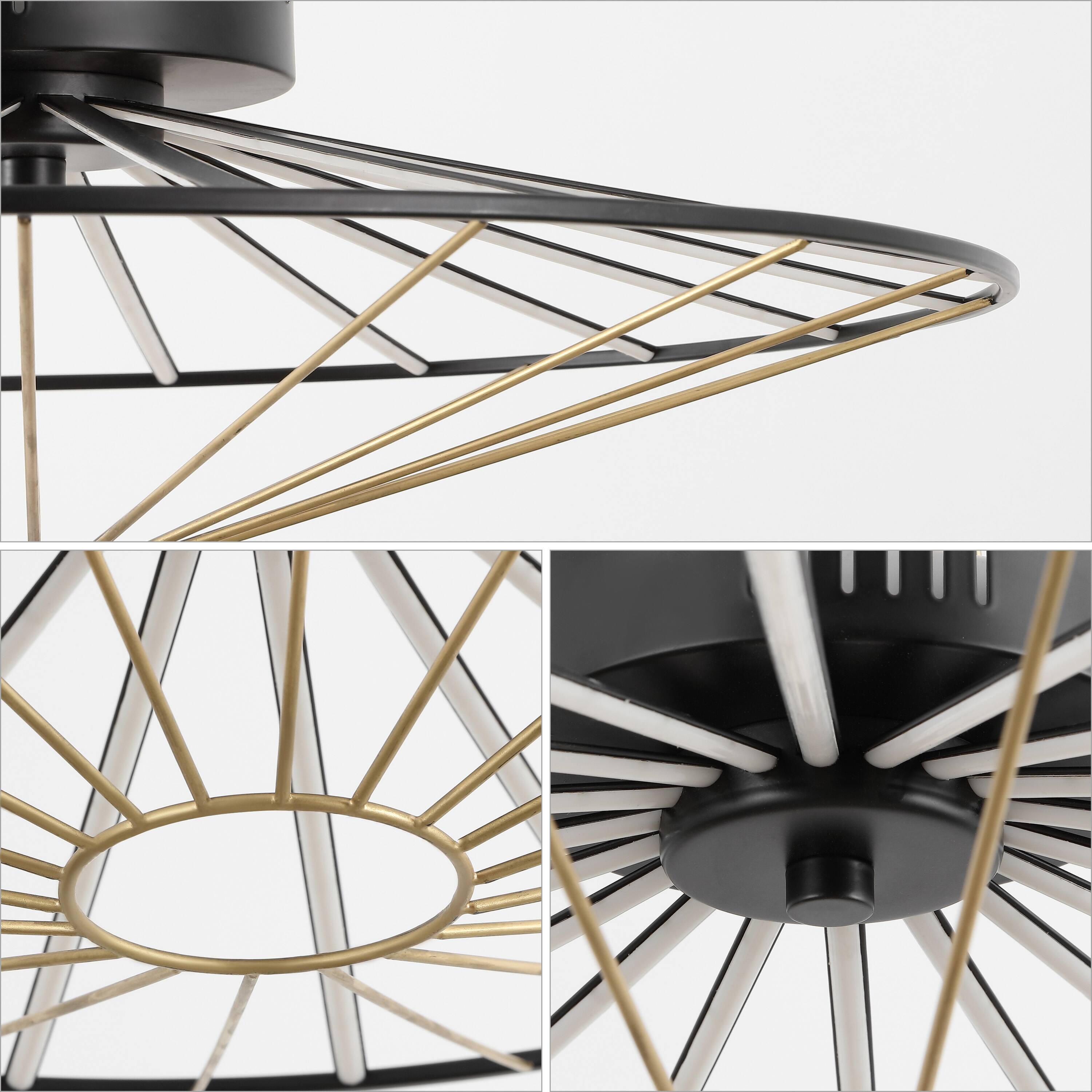 Alt View 4. Jonathan Y - Anders 23.25" Contemporary Scandinavian Dimmable Stripe UFO Integrated LED Flush Mount, Black/Gold Painting - Black/Gold Painting.
