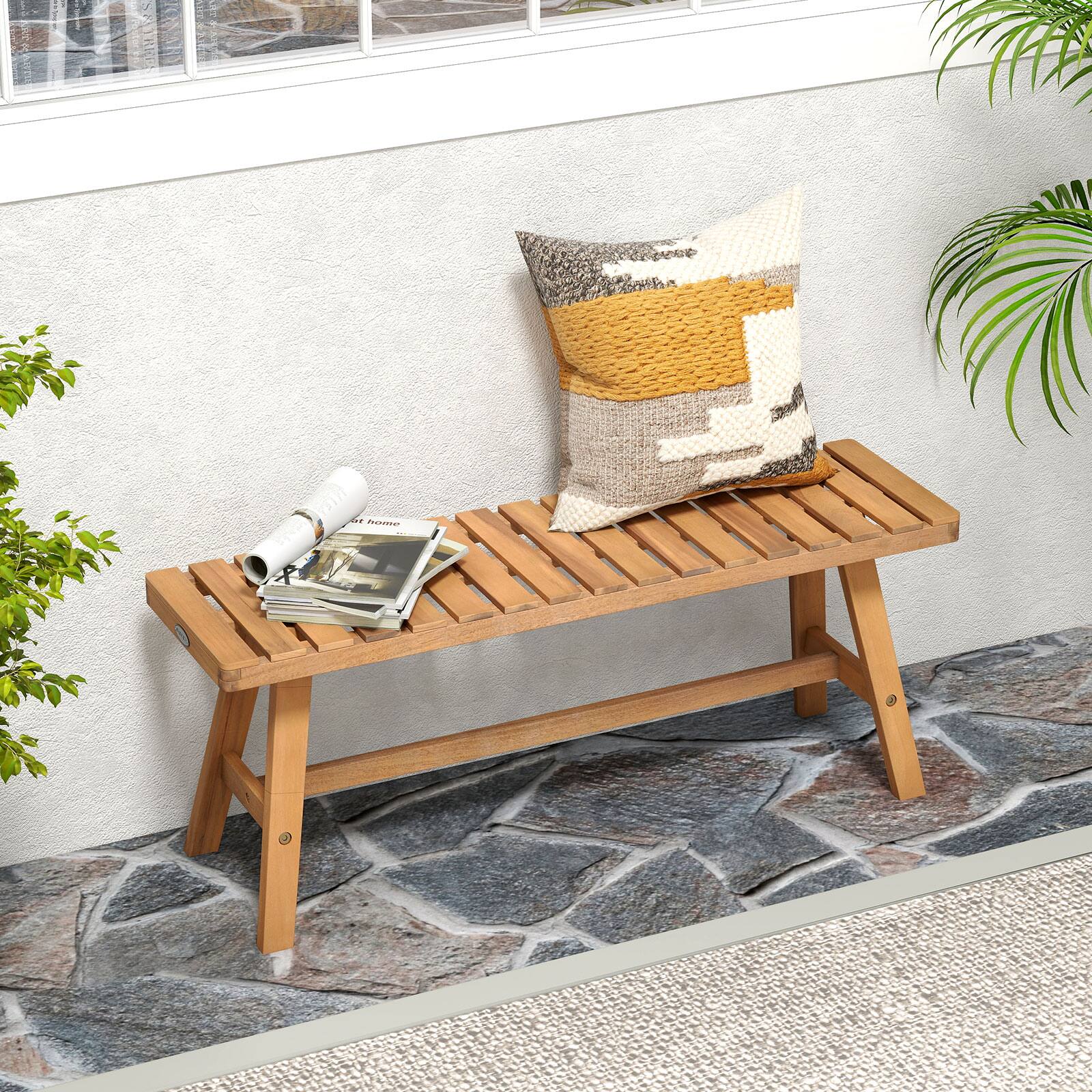 Alt View 1. Gymax - Gymax 2PCS Acacia Wood Outdoor Garden Bench w/Slatted Seat 800 lbs Capacity for Front - Yellow.