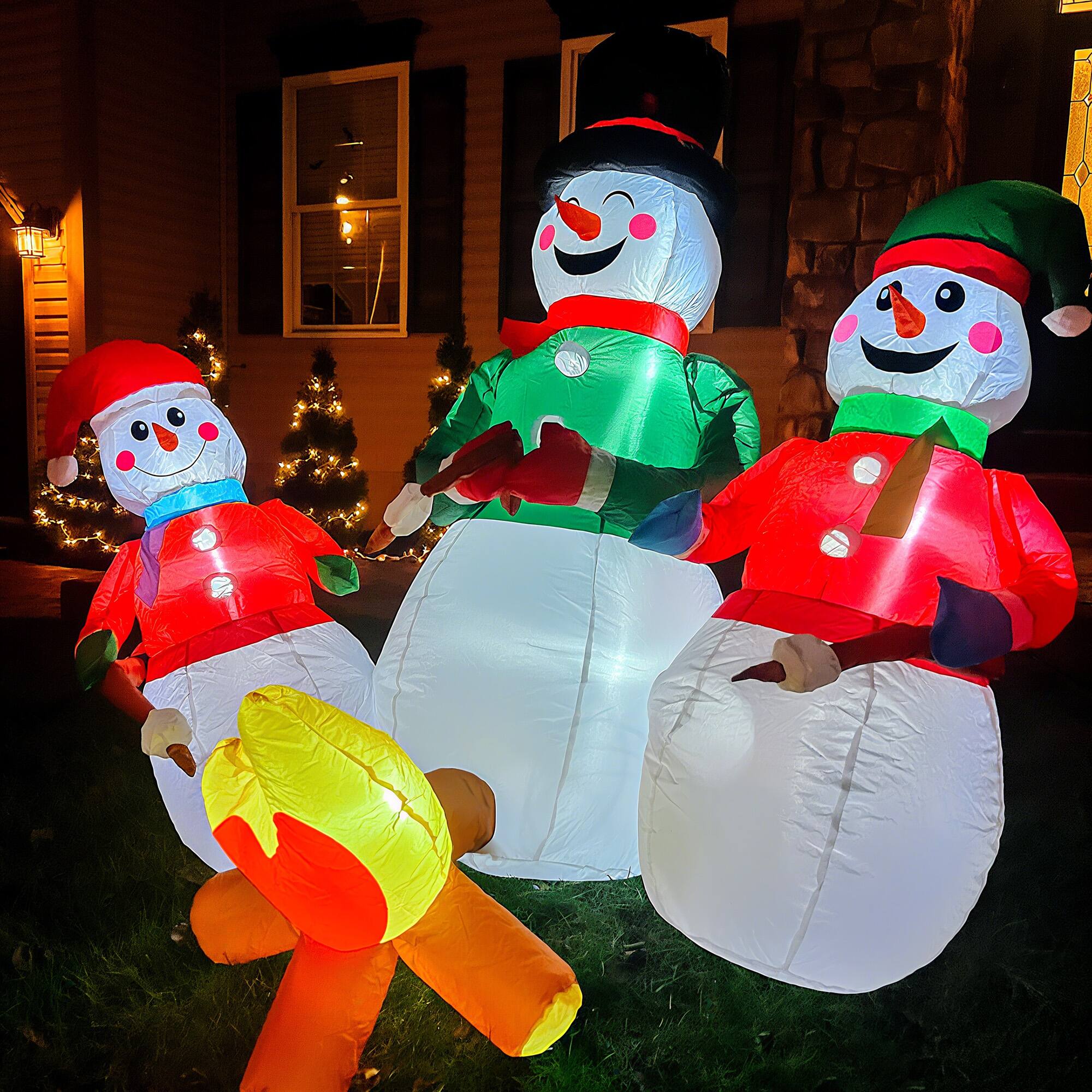 Alt View 7. Outsunny - 5 FT Christmas Inflatable Snowman Family Roasting Marshmallows, LED Yard Decor - Multicolor.