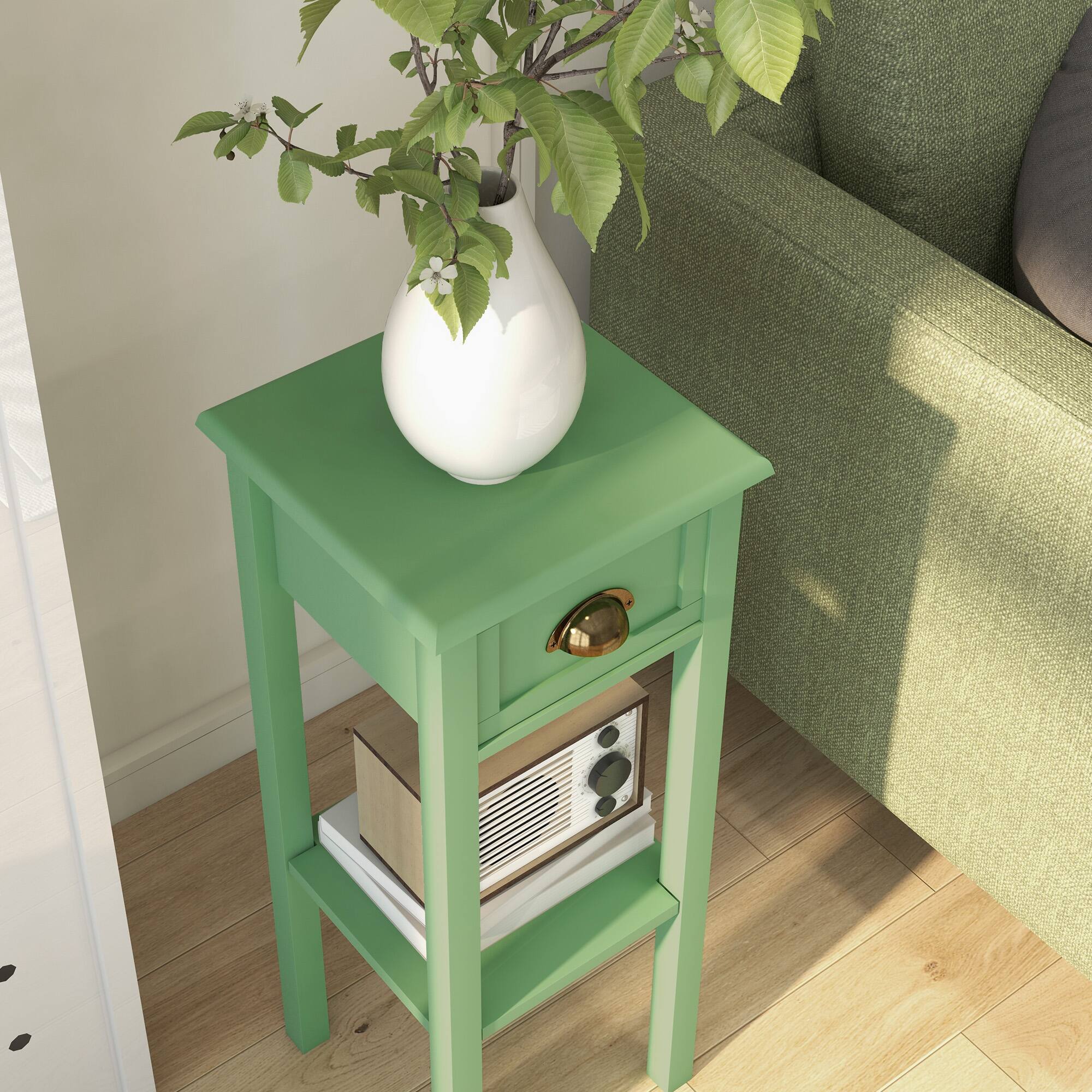 Alt View 6. Homcom - Side Table with Drawer and Shelf - Green.