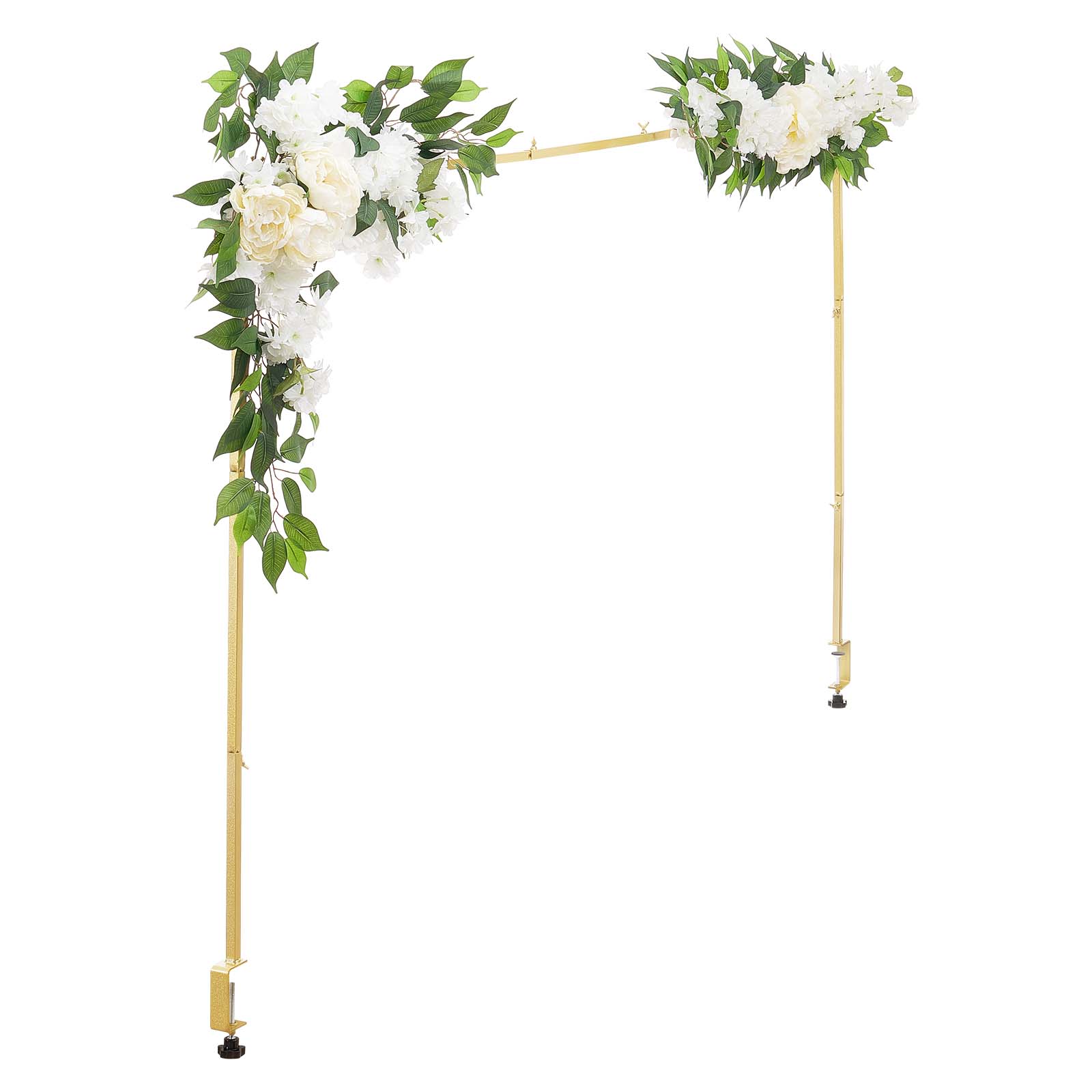 Alt View 5. VEVOR - Over the Table Rod Stand with Clamps, Adjustable 28"-98" Length & 13"-42" Height, Table Arch Stand with Floral - Gold.