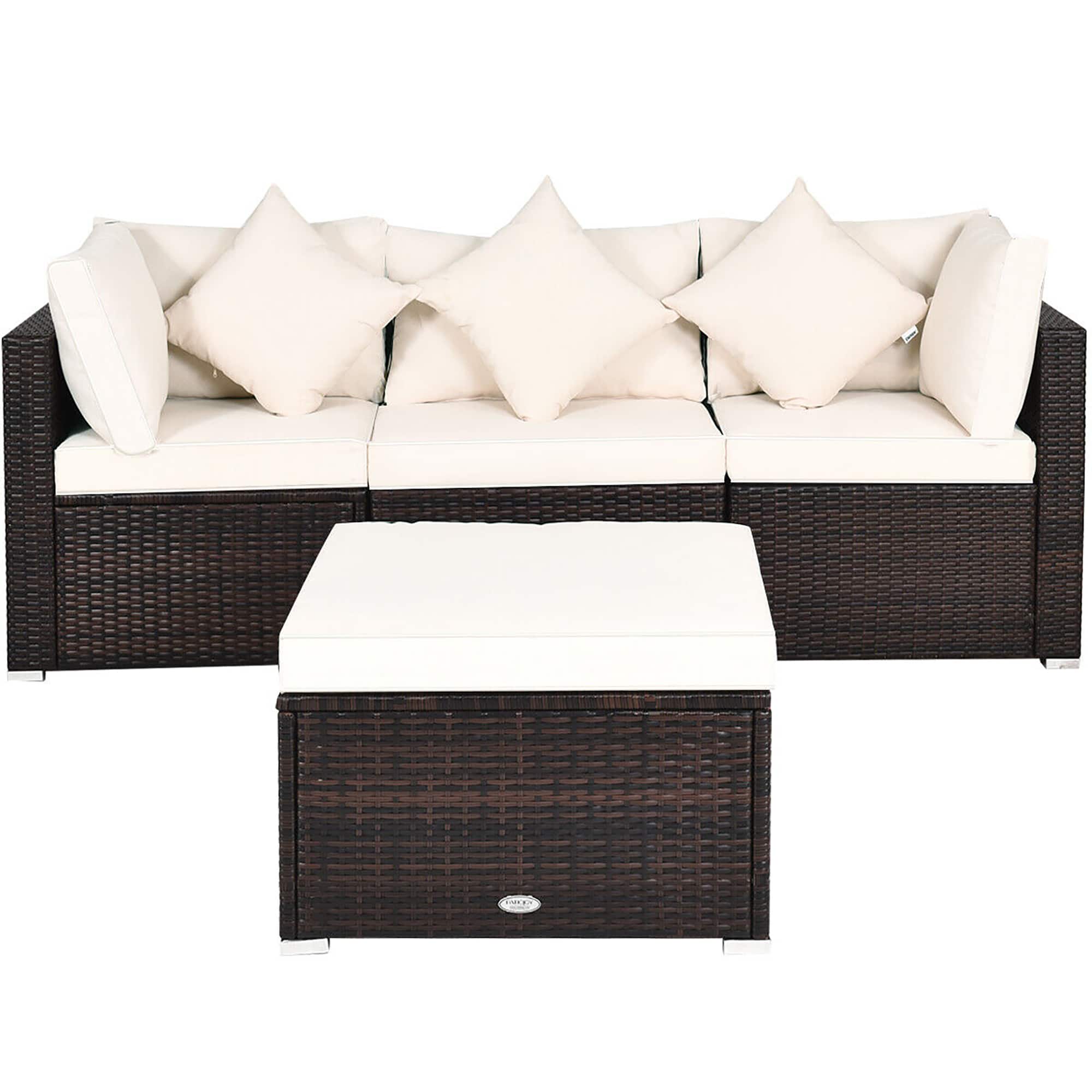 Angle. Costway - 4PCS Patio Rattan Wicker Sofa Furniture Set Cushioned Conversation Ottoman Set - White.