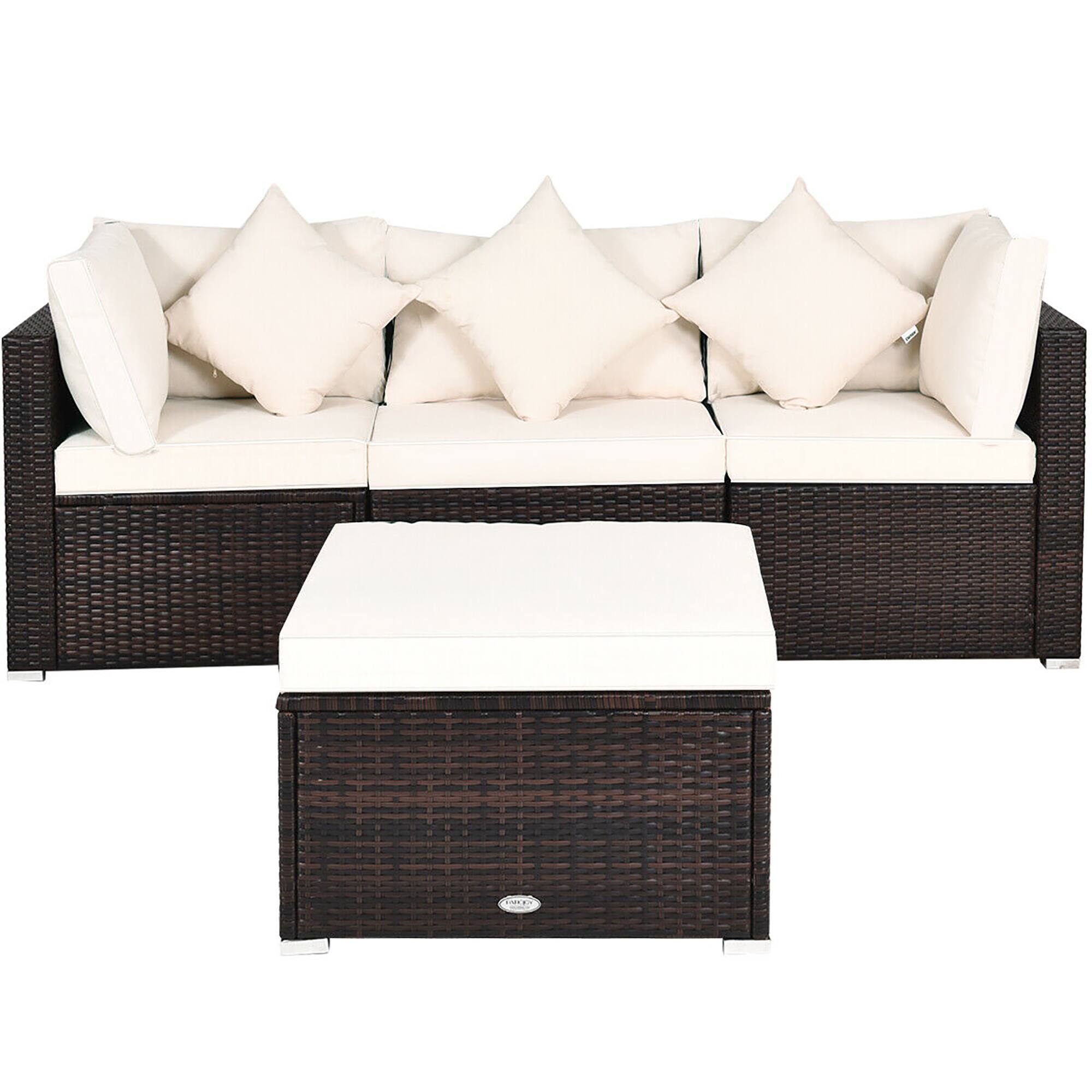 Angle. Costway - 4PCS Patio Rattan Wicker Sofa Furniture Set Cushioned Conversation Ottoman Set - White.