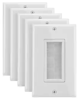 Fosmon - 1-Gang Wall Plate 5 Pack Brush Style Opening Passthrough Low Voltage Cable Plate for Speaker Wires Coaxial HDMI Cables - White