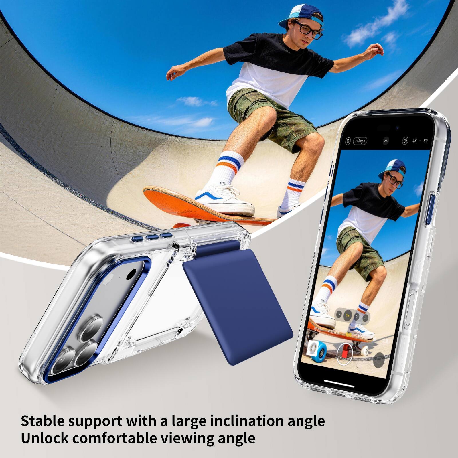 Stable support with a large inclination angle  
Unlock comfortable viewing angle