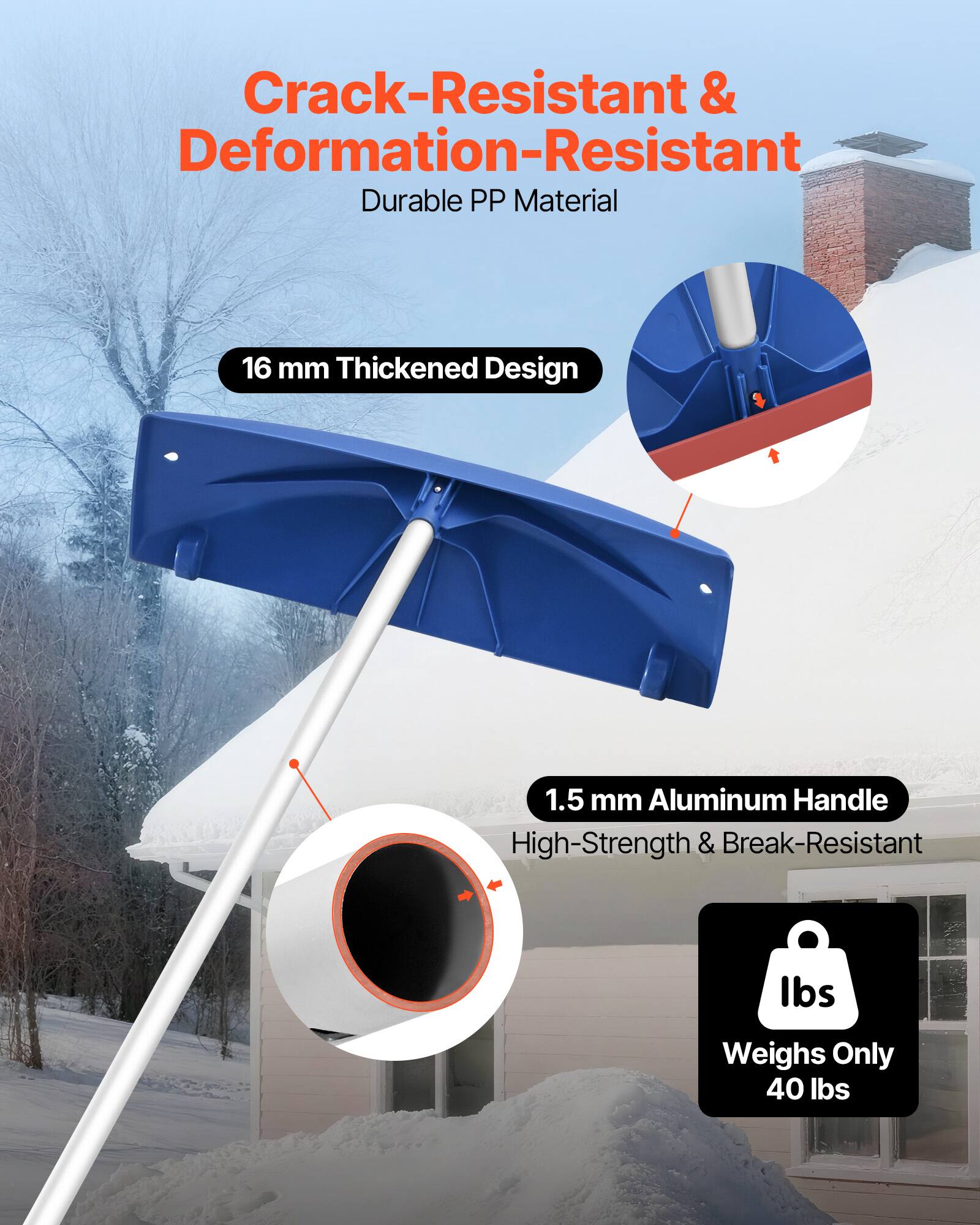 Crack-Resistant & Deformation-Resistant  
Durable PP Material  

16 mm Thickened Design  

1.5 mm Aluminum Handle  
High-Strength & Break-Resistant  

Weighs Only 40 lbs