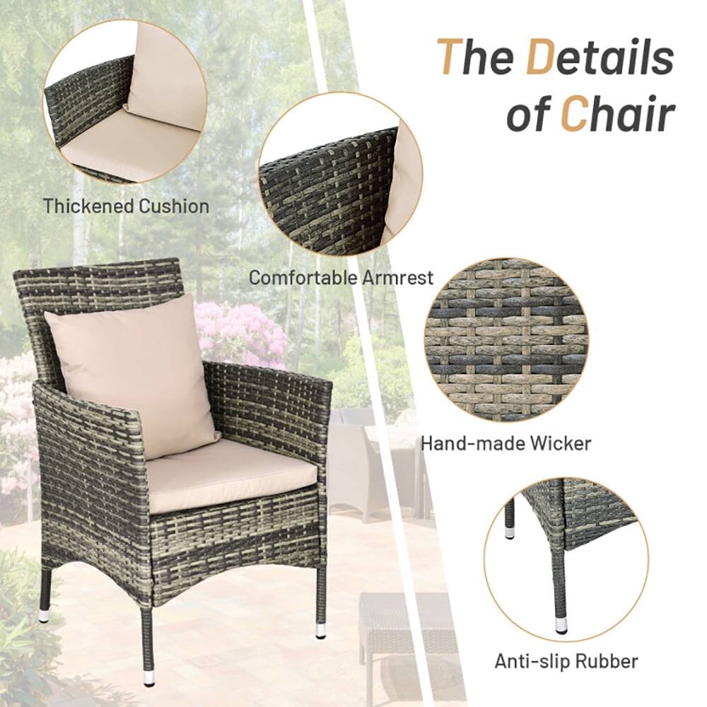 The Details of Chair

- Thickened Cushion
- Comfortable Armrest
- Hand-made Wicker
- Anti-slip Rubber