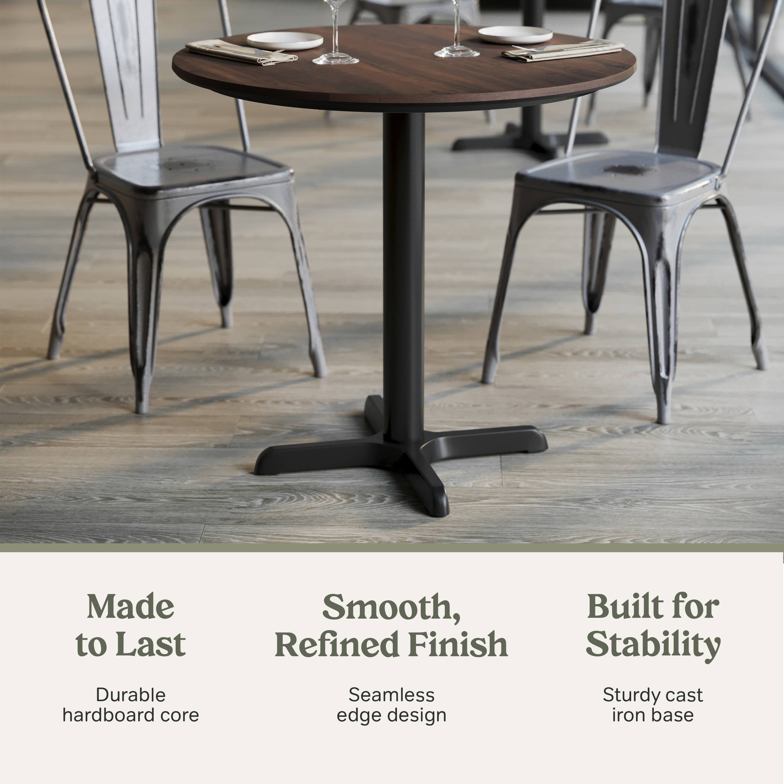 Made to Last  
Durable hardboard core  

Smooth, Refined Finish  
Seamless edge design  

Built for Stability  
Sturdy cast iron base