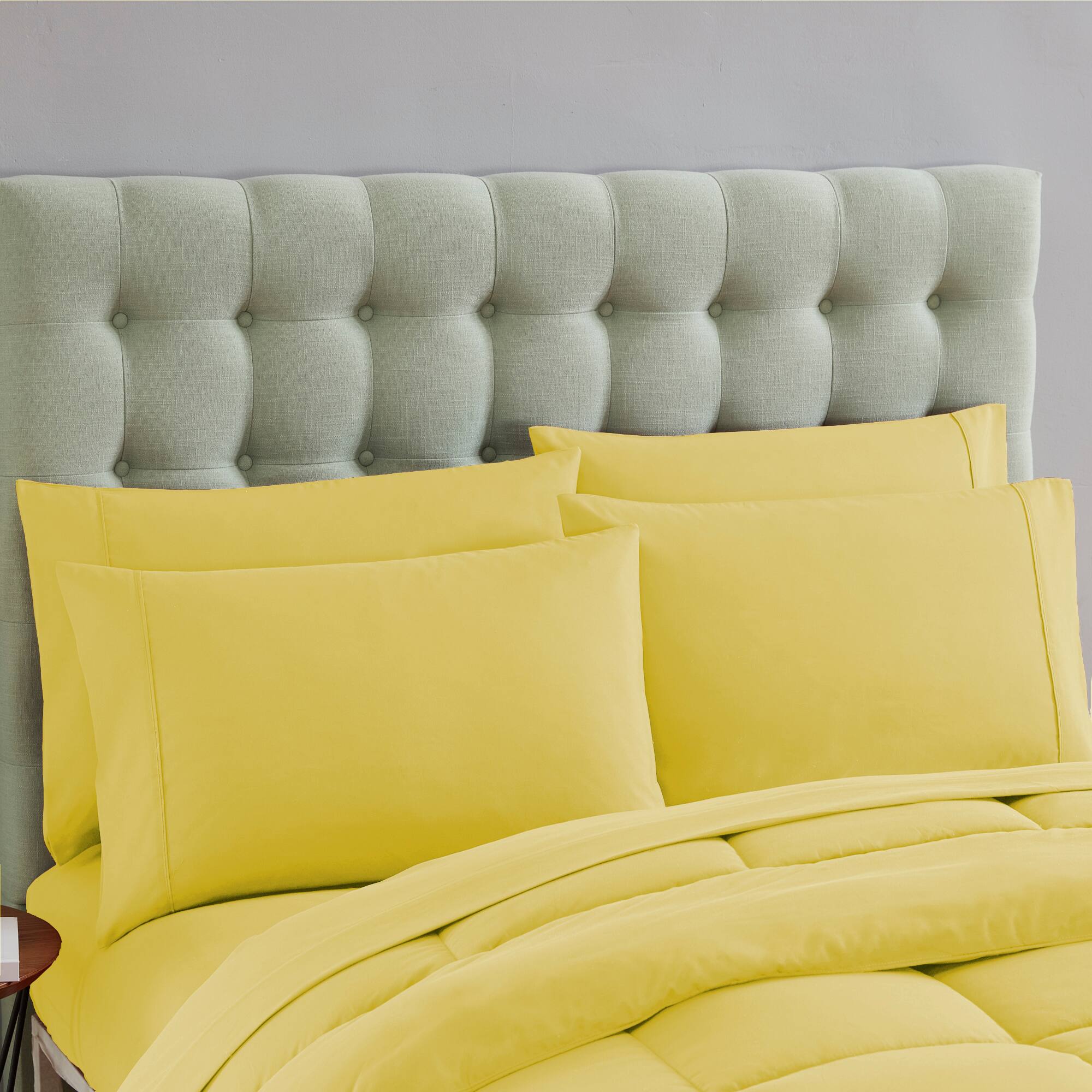 Angle. Sweet Home Collection - All Season Reversible Bed-in-A-Bag Solid Color Comforter & Sheet Set, Full - Yellow.
