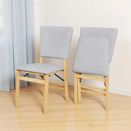Front. Pefilos - Foldable Dining Chair Set of 2, Armless Kitchen Chair, Padded Seat, Tilt Backrest, Gray - Gray.