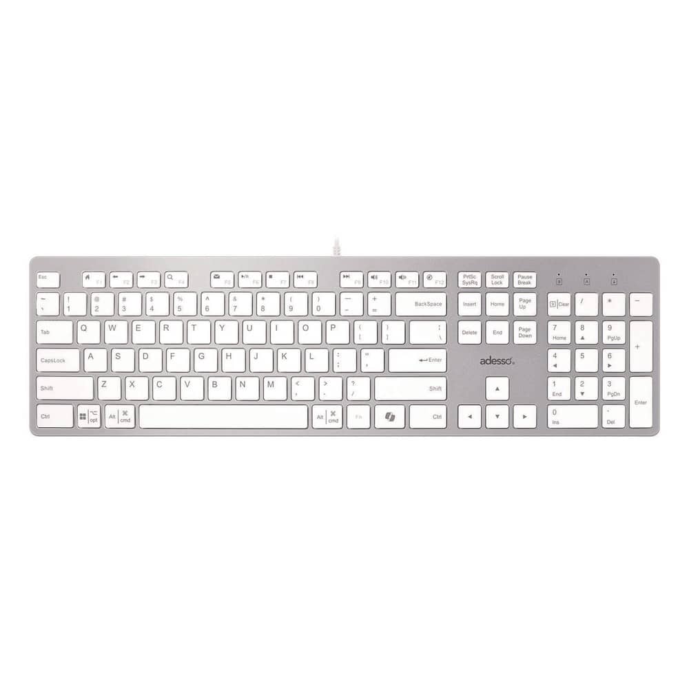Adesso - AKB-730UW USB-C Multi OS Scissor Switch Keyboard With CoPilot AI Hotkey - Silver/White