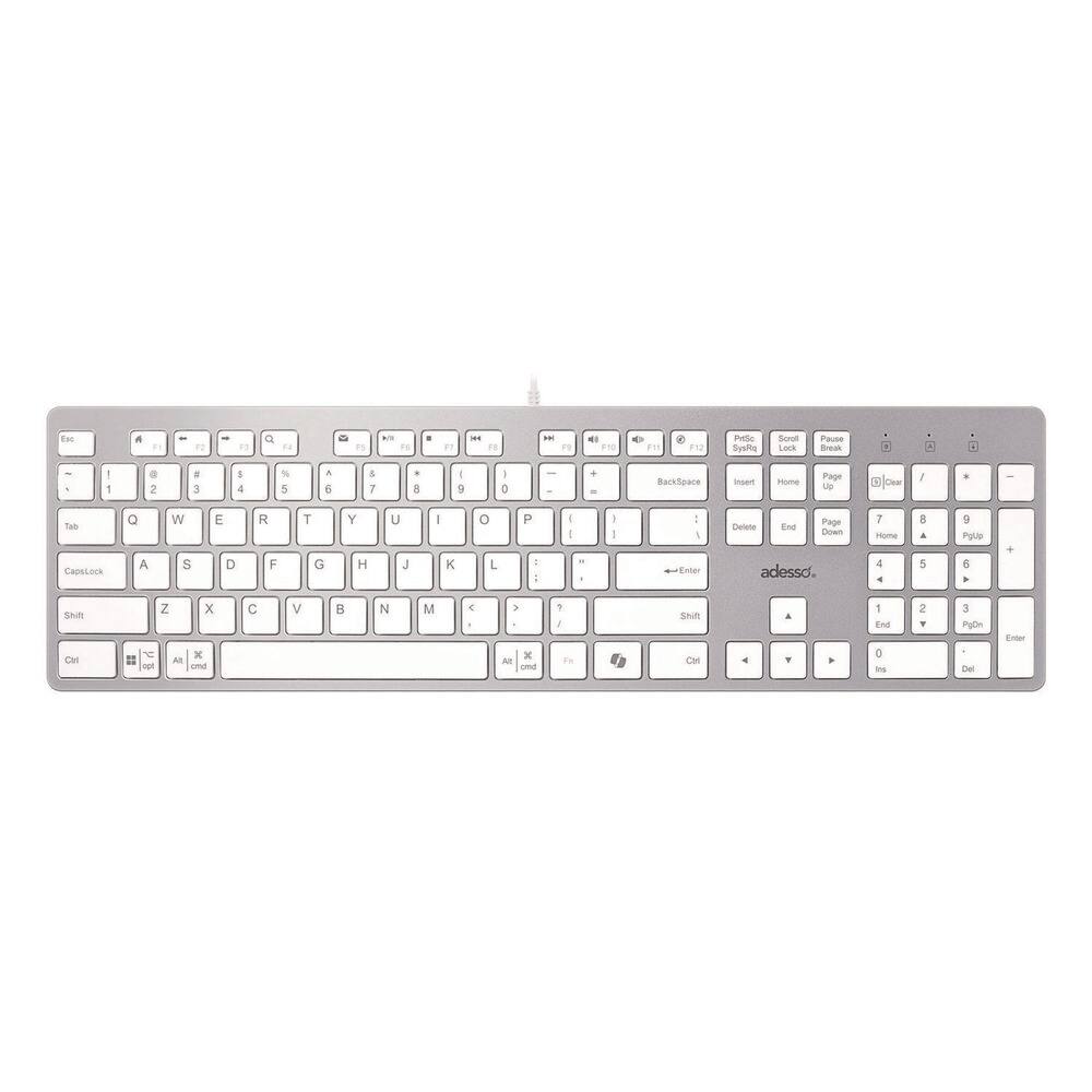Adesso - AKB-730UW USB-C Multi OS Scissor Switch Keyboard With CoPilot AI Hotkey - Silver/White