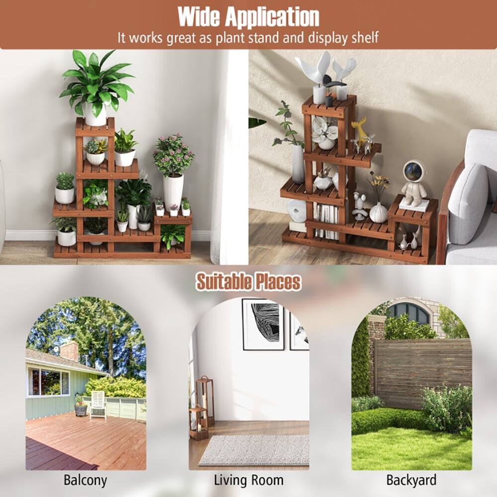 Wide Application  
It works great as plant stand and display shelf  

Suitable Places  
Balcony  
Living Room  
Backyard