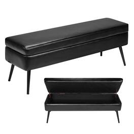 VEVOR - Leather Storage Ottoman Bench, PU Leather Bench with Storage and Metal Legs, Modern Shoe Benches Seat, Upholstered - Black
