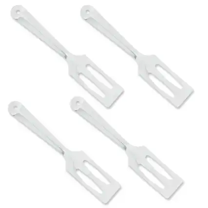 Front. Rada - Cutlery Slotted Serving Spoon, Stainless Steel Face, Set of 4 - Silver.