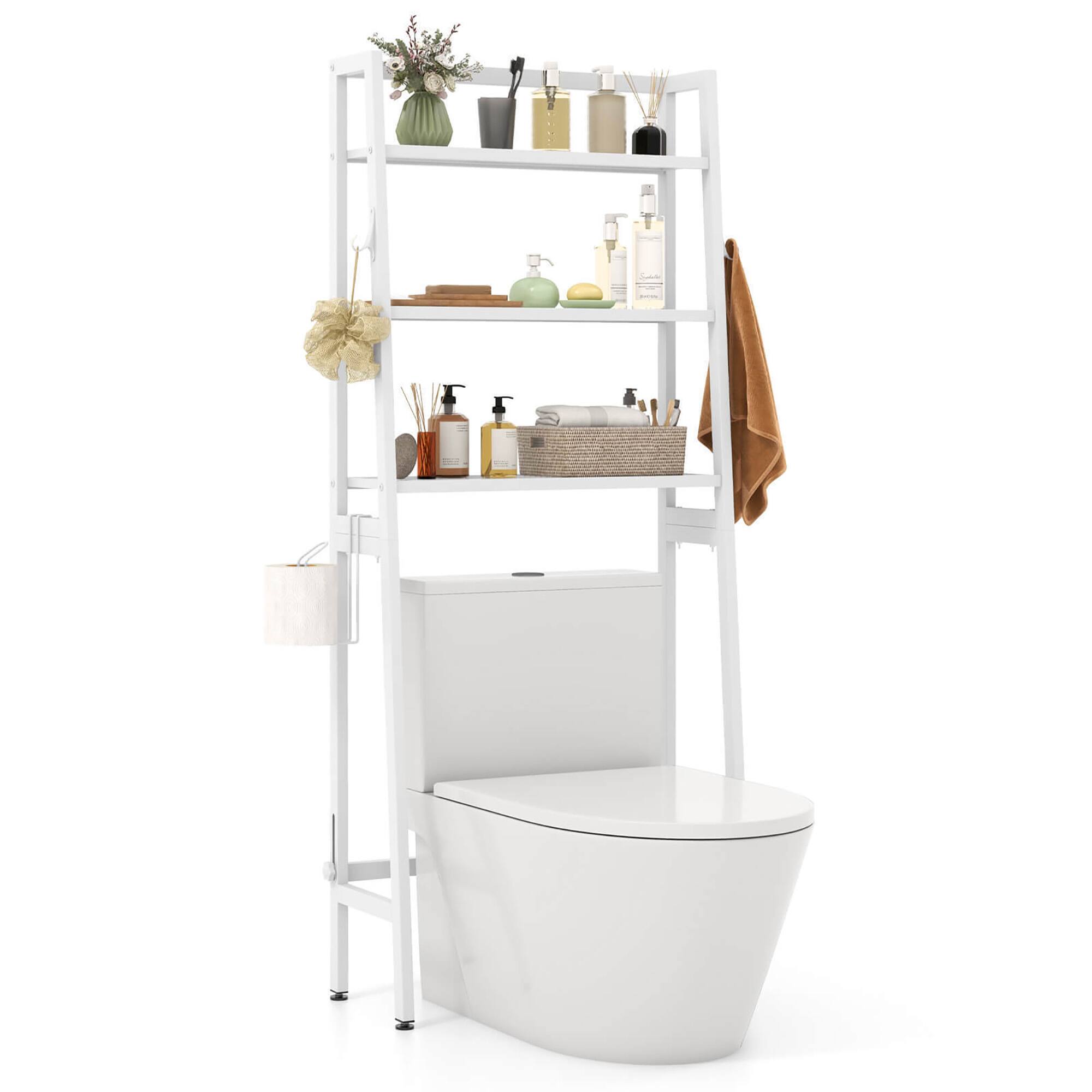 Gymax - 3-Tier Over The Toilet Storage Shelf w/ Adjustable Adjustable Bottom Bar - White