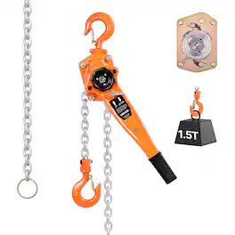 VEVOR - Manual Lever Chain Hoist, 1-1/2T 3300LBS Capacity Come Along, 20FT Lift G80 Alloy Steel Chain With Dual Pawl Brake - Orange
