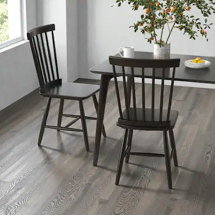 Front. Hivvago - Windsor Dining Chair Set of 2 with Elevated Spindle Back - Black.