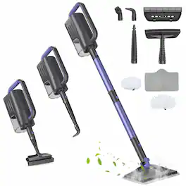 Teendow - 6-in-1 Steam Mop for Floor Cleaning, Multi-Function Steam Vacuum Cleaner for Hardwood Floors and Carpet, White - Purple