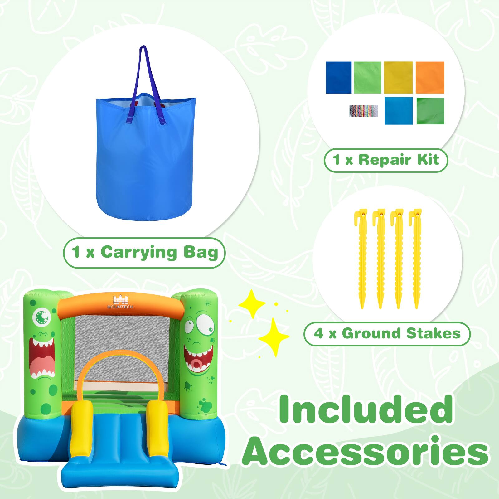 1 x Repair Kit  
1 x Carrying Bag  
4 x Ground Stakes  
Included Accessories