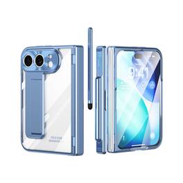 Dteck - For Apple iPhone Duo Built-in Screen Protector Luxury Plating Kickstand Rugged Case+2 Hinge+Stylus - Blue