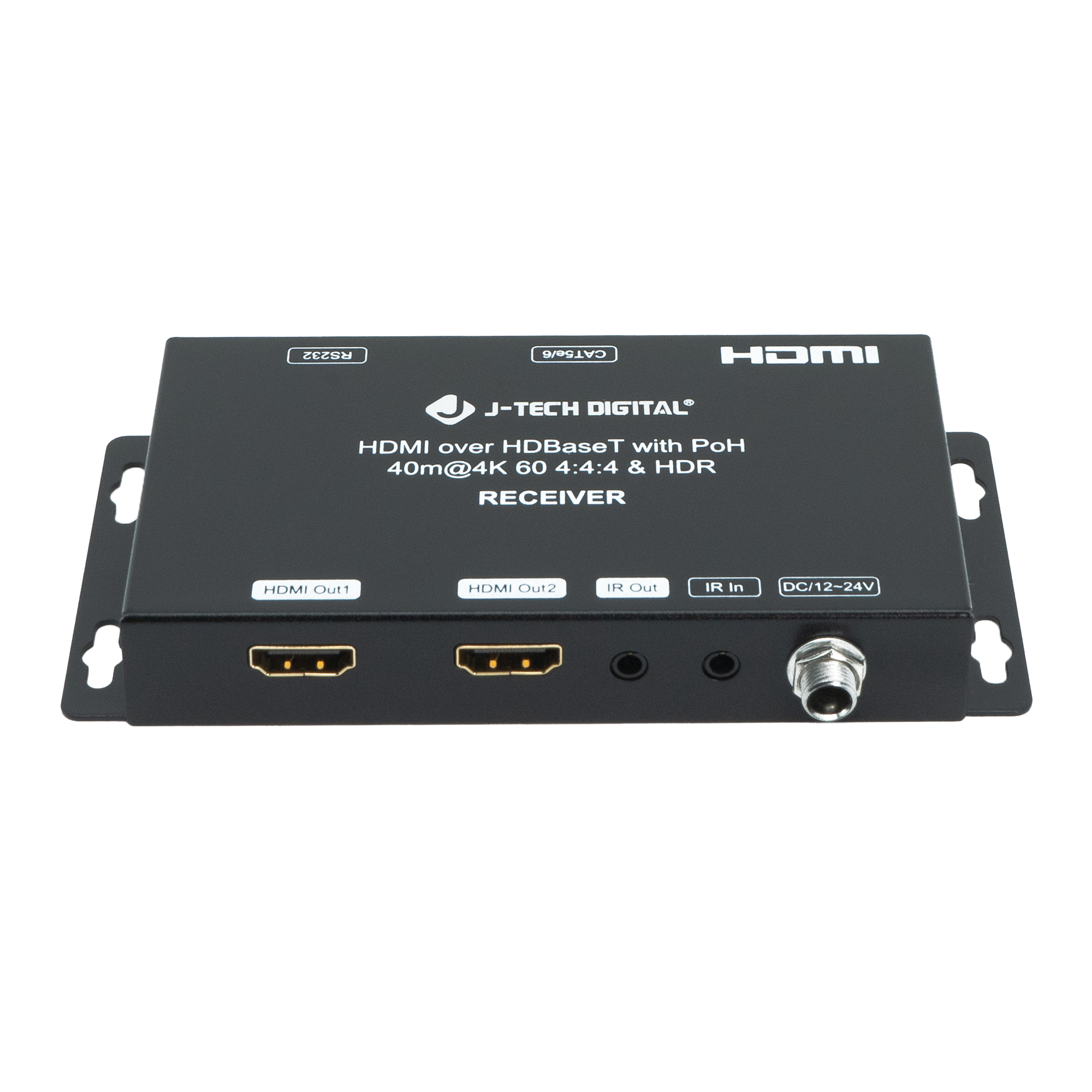 J-TECH DIGITAL HDMI over HDBaseT with PoH 40m@4K 60 4:4:4 & HDR RECEIVER HDMI Out1 HDMI Out2 IR Out IR In DC/12-24V