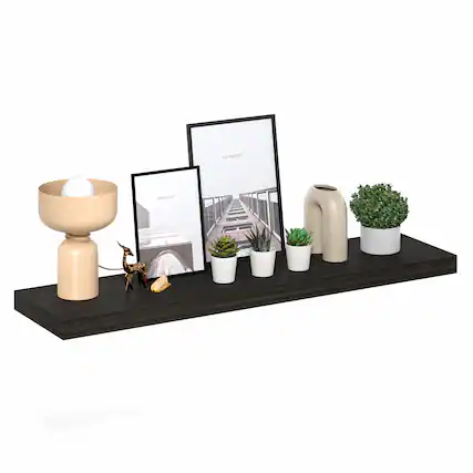 Front. Furinno - TANNA Floating Shelves for Wall, Thick Shelf 12 x 47 Wall Shelf, Wall Mounted Floating Shelf with Invisible Brackets - Tobacco Oak.