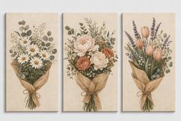 FC Design - ICE ARMOR Large set of 3 24x36"- Wildflower Bouquet Daisy Tulip Lavender Art Painting Home Wall Décor - MultiColor