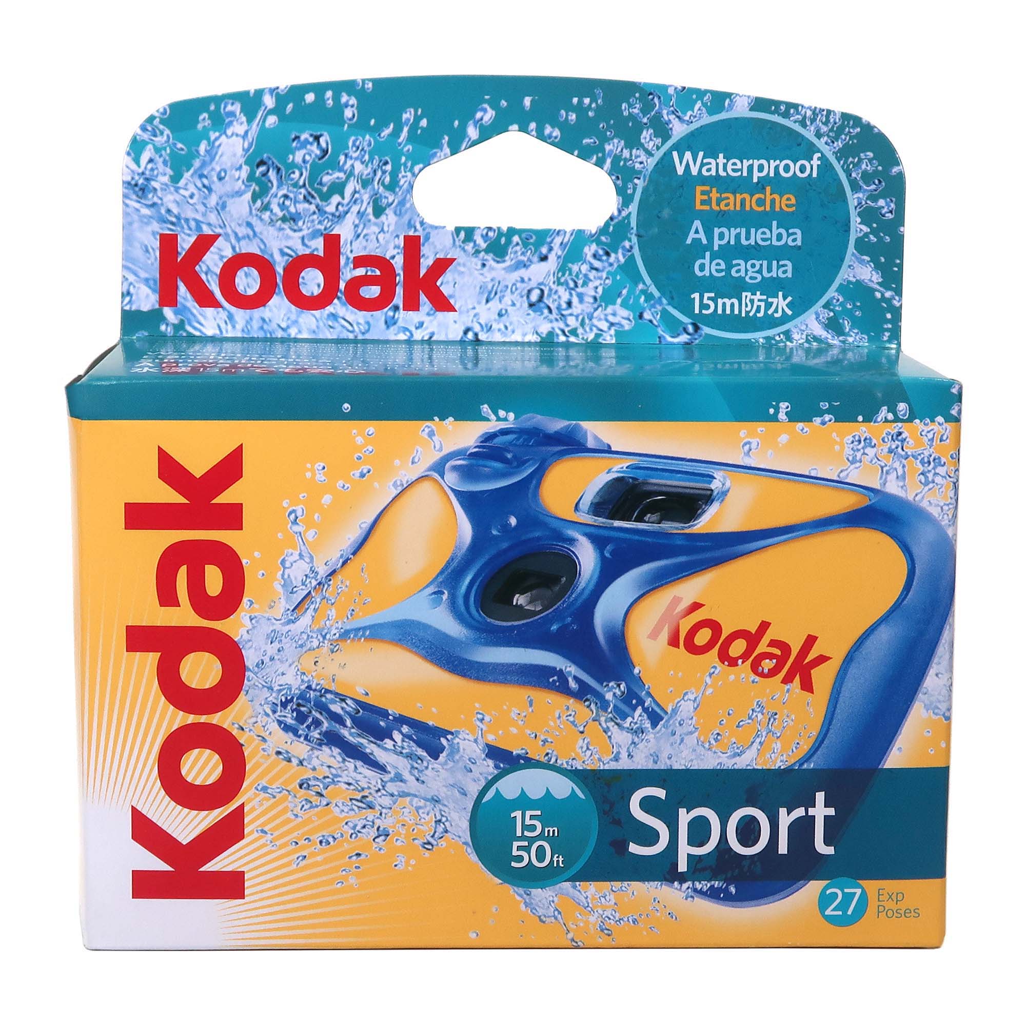 Kodak  
Waterproof  
Etanche  
A prueba de agua  
15m  
Sport  
15m 50ft  
27 Exp Poses