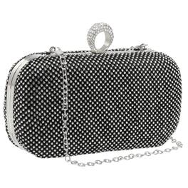 Unique Bargains - Sparkly Rhinestone Evening Clutch Purse for Women, Vintage Crystal Ring Clasp Handbag for Bridal Wedding 1920s Party - Black