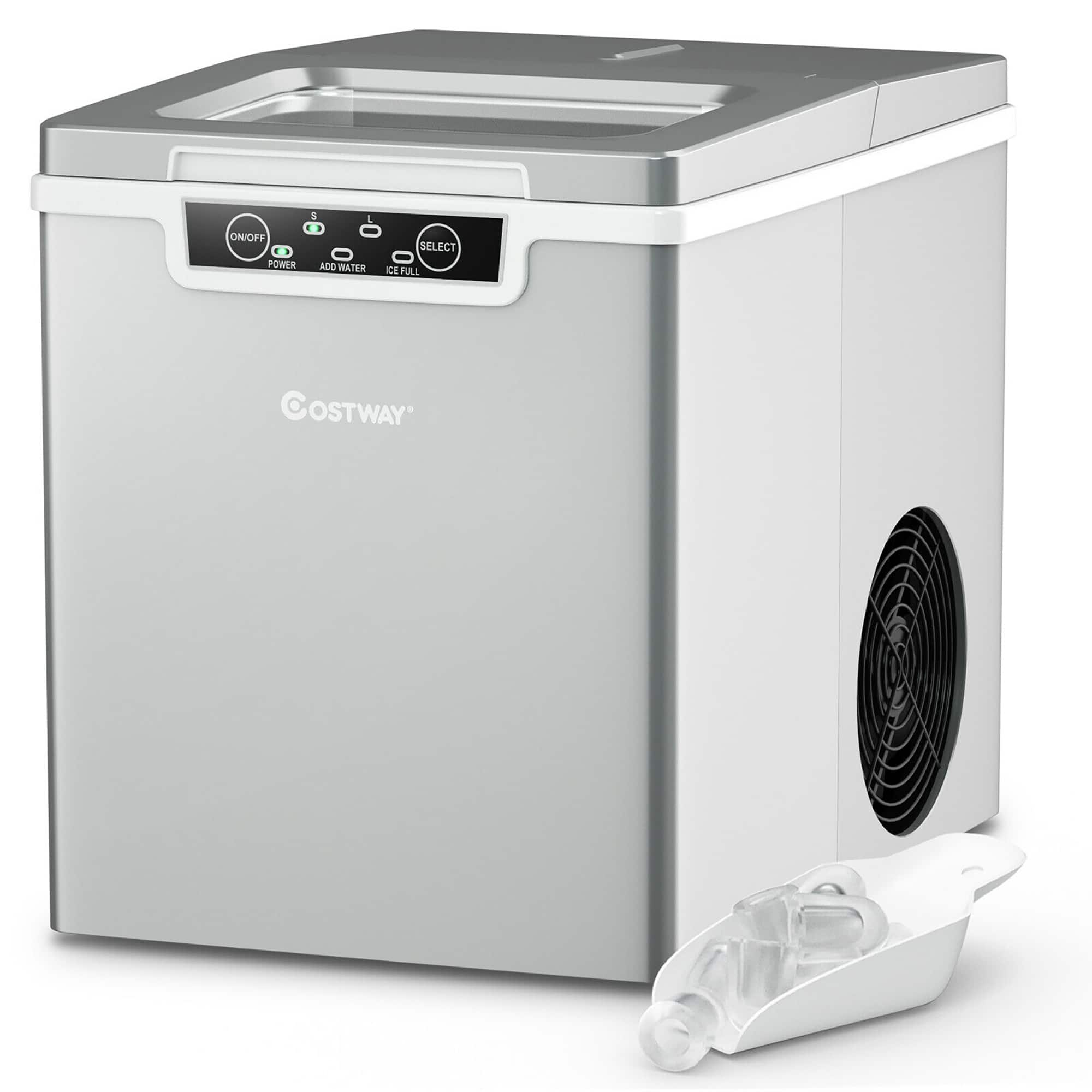 Costway - Ice Maker Machine Countertop 26Lbs/24H Portable W/Scoop & Basket - Silver