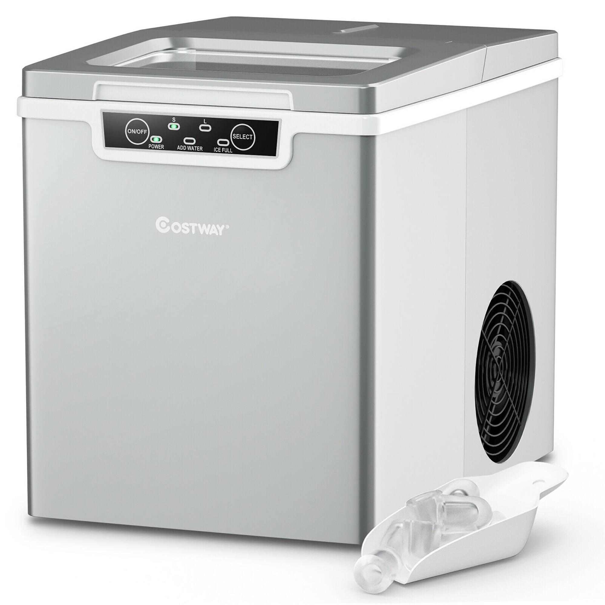 Costway - Ice Maker Machine Countertop 26Lbs/24H Portable W/Scoop & Basket - Silver