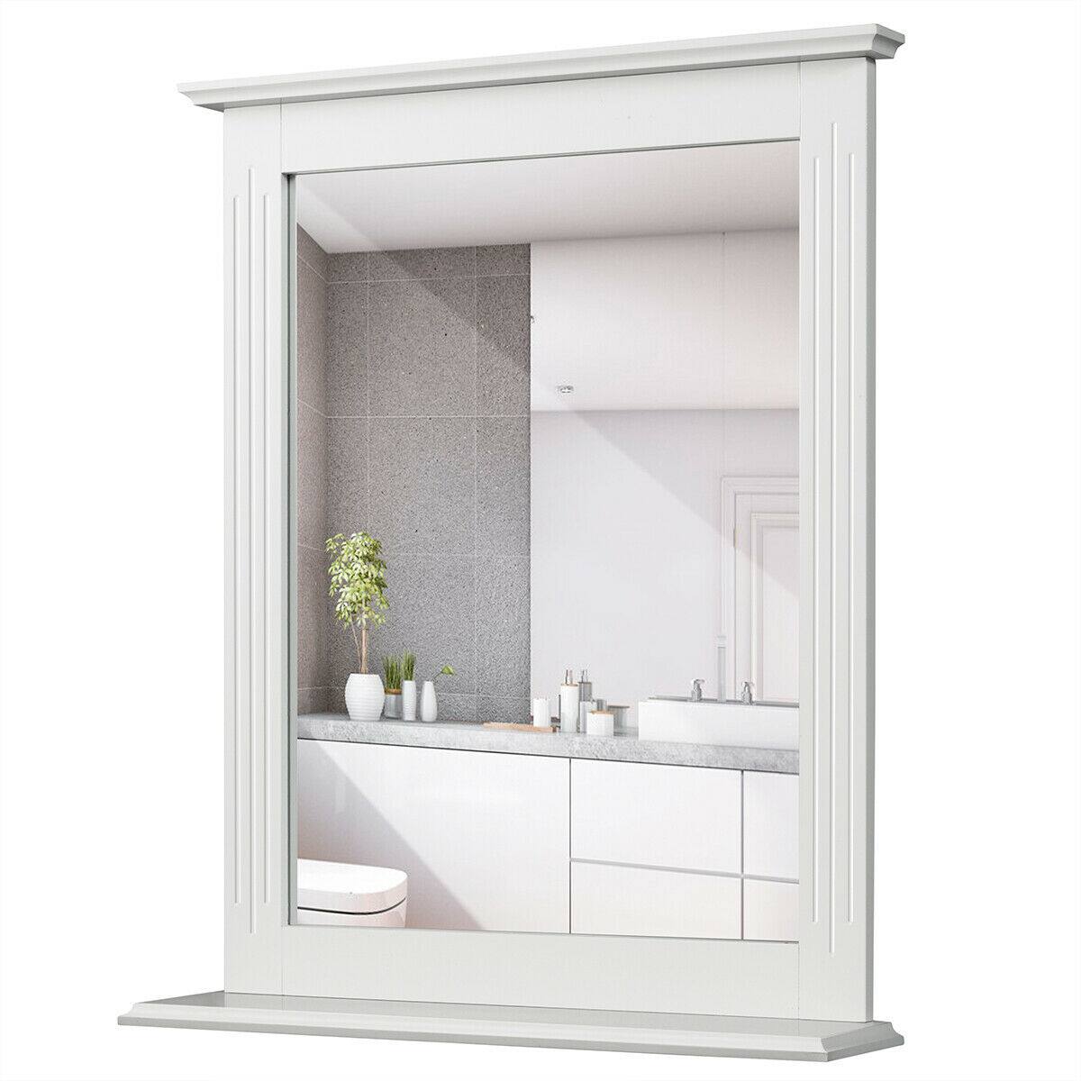 Alt View 9. Gymax - Gymax Bathroom Wall Mirror W/Shelf Square Vanity Makeup Mirror Multipurpose Usage - white.