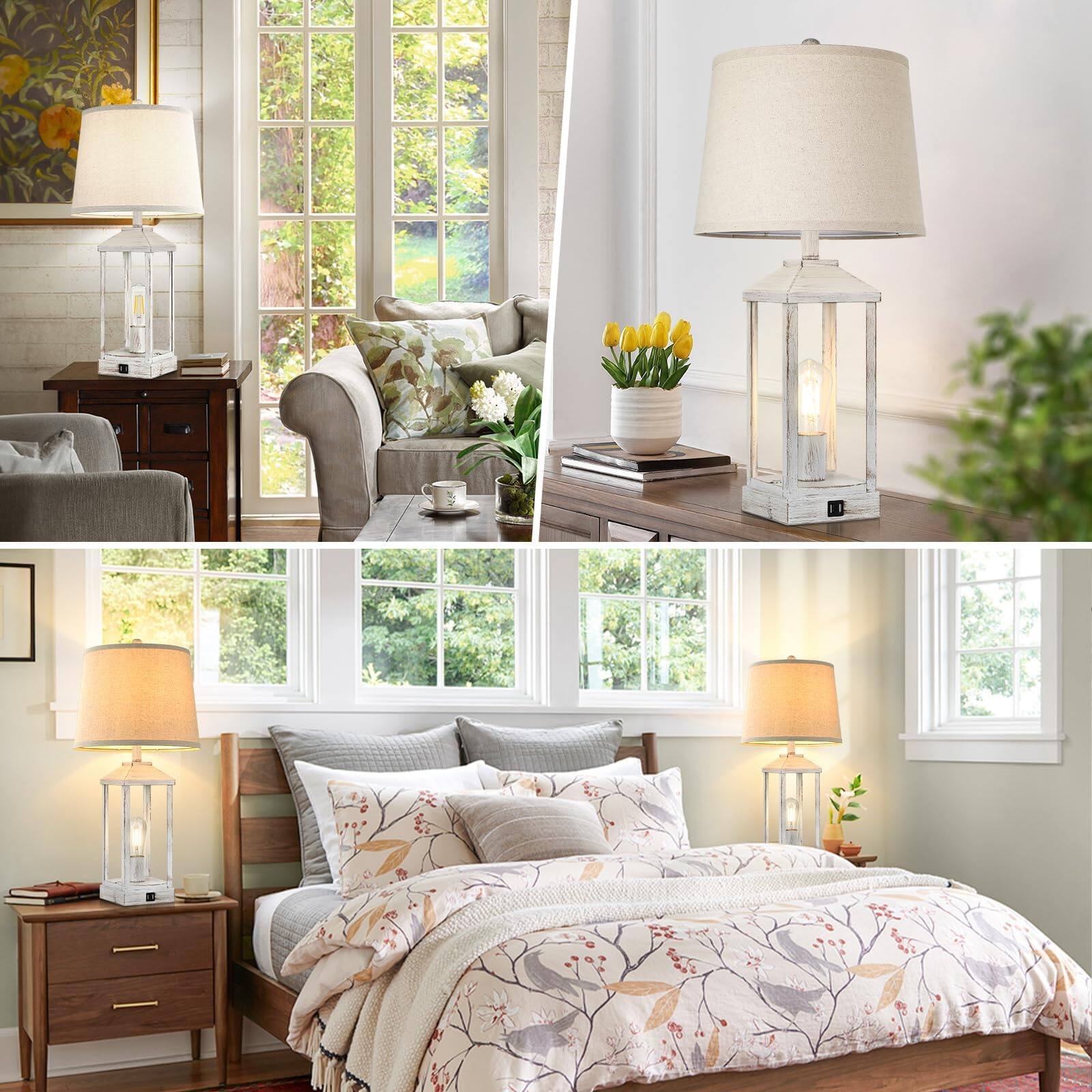 Alt View 2. Nordic Hygge - 28" Farmhouse White Table Lamps for Living Room, 3-Way Dimmable Besides Nightstand Set of 2 Touch Control - White.