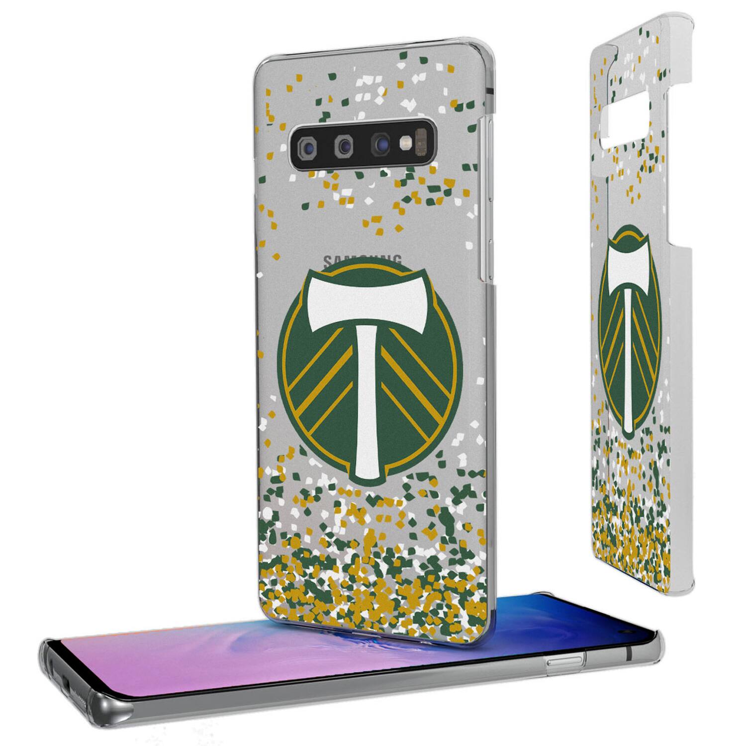 Alt View 2. Keyscaper - Portland Timbers Galaxy Confetti Clear Case - S22 - Multicolor.